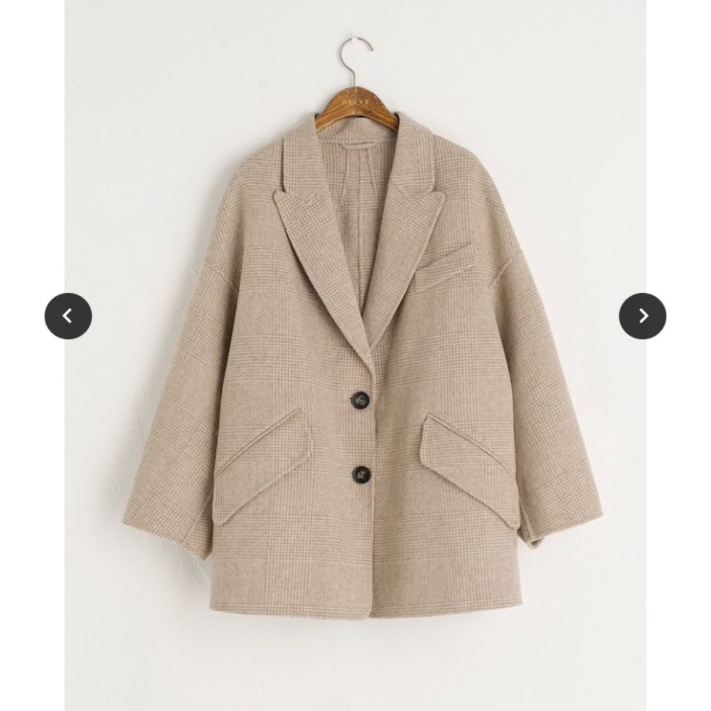 (Tag on) Boxy Check Handmade Jacket, Beige/Check